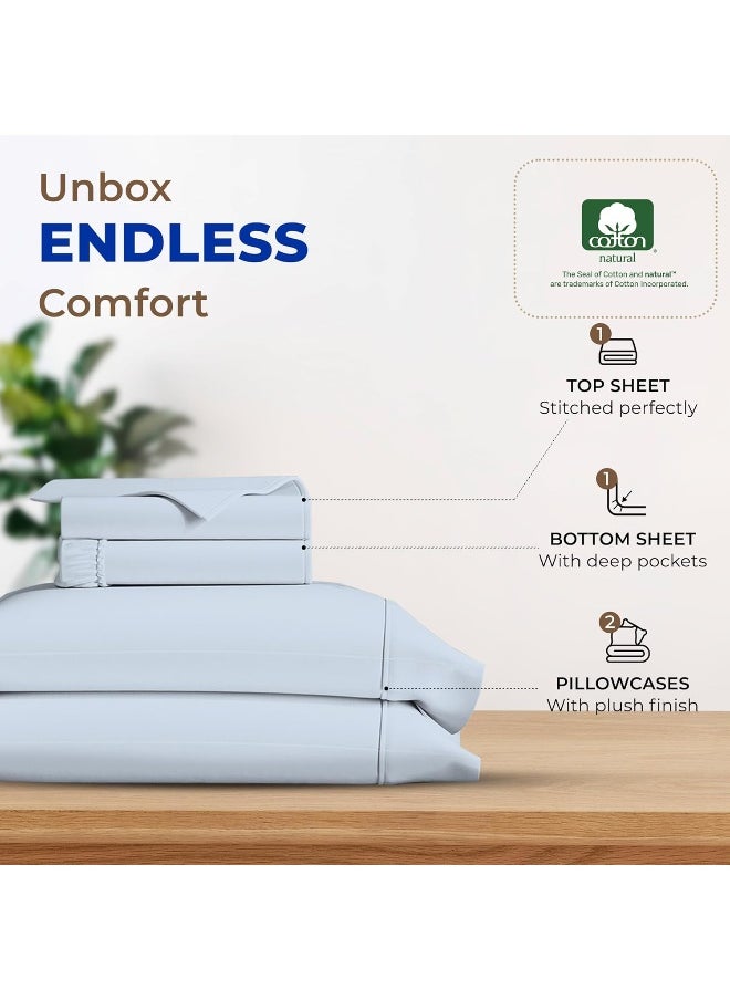 Generic - Thread Spread Hotel Collection 600 Thread Count Egyptian Cotton Sateen King 4 Piece Sheet Set Light Blue - Image 1