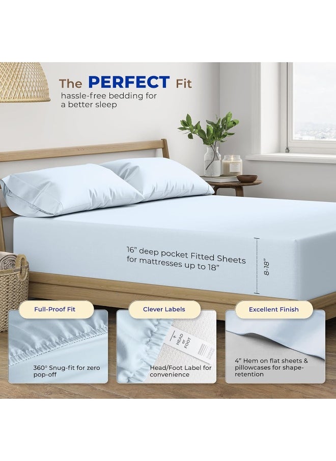 Generic - Thread Spread Hotel Collection 600 Thread Count Egyptian Cotton Sateen King 4 Piece Sheet Set Light Blue - Image 1