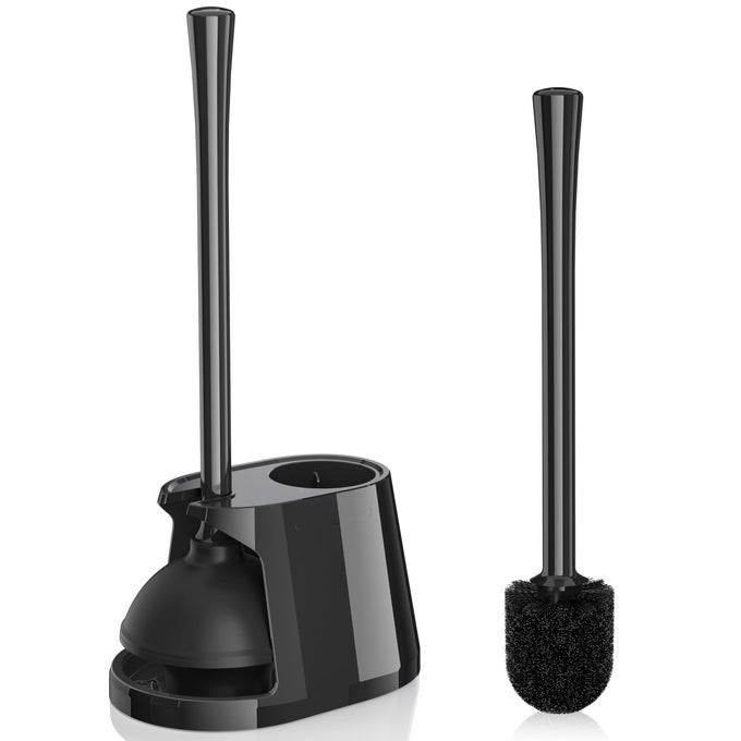 TOILET PLUNGER AND BRUSH SET BOWL BRUSH AND HEAVY DUTY TOILET PLUNGER WITH VENTILATED HOLDER 2IN1 TOILET BRUSH AND PLUNGER COMBO FOR BATHROOM DEEPLY CLEANINGBLACK