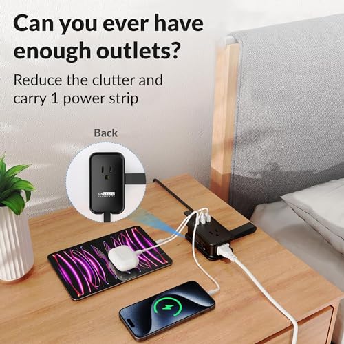 Uncaged Ergonomics Travel Charger for Multiple Devices, Flat Plug Power Strip 3ft Adapter Extension Cord, 3 AC Outlets, 2 USB & 1 Fast Charging USB-C, No Surge Cruise Approved, Portable Power Strip - Image 5