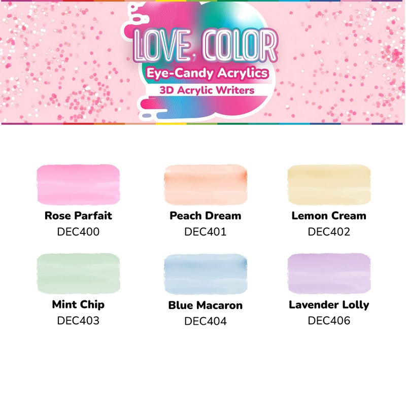 DecoArt Love Color Acrylic Paint Writers Set â€“ 3D Dimensional Paints, 6 Bottles (2 fl oz) â€“ Fun Craft Paints for Decorating, DIY Art & School Projects - Image 2