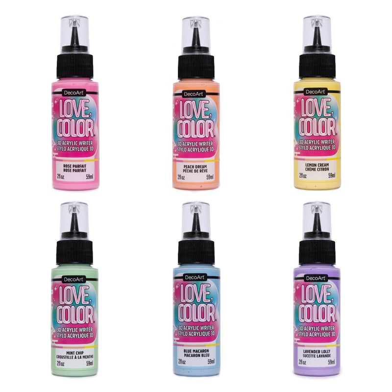 DecoArt Love Color Acrylic Paint Writers Set â€“ 3D Dimensional Paints, 6 Bottles (2 fl oz) â€“ Fun Craft Paints for Decorating, DIY Art & School Projects - Image 1