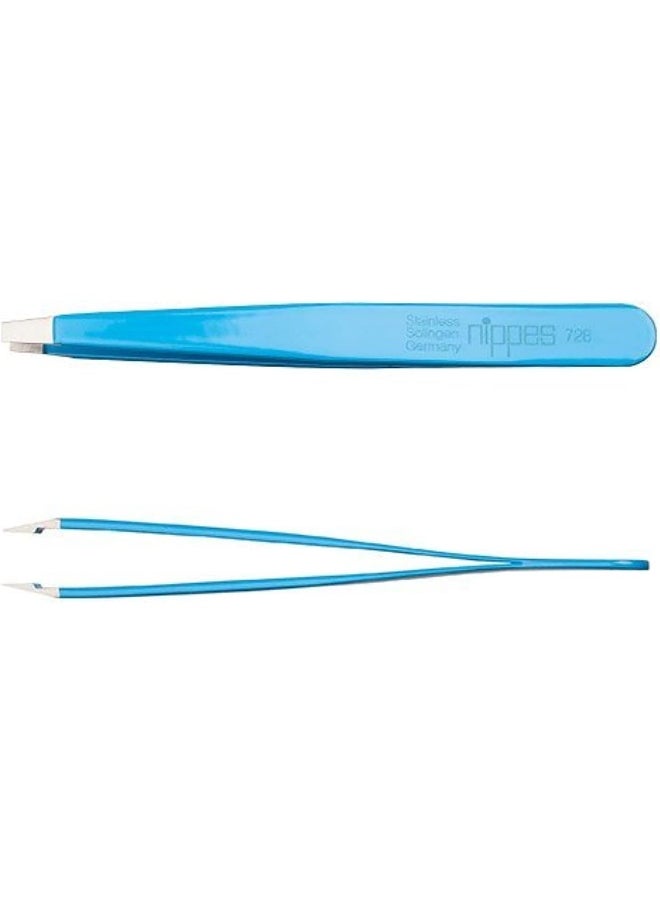 nippes Solingen Tweezer Stainless Steel Colored Straight 728 | Suitable For Fine & Precise Plucking | Handy With Good Grip | Blue  - Image 1