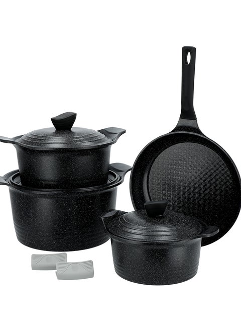 7 Piece Ceramic Cookware Set Marble Korean(20/24/28 24 cm) Black