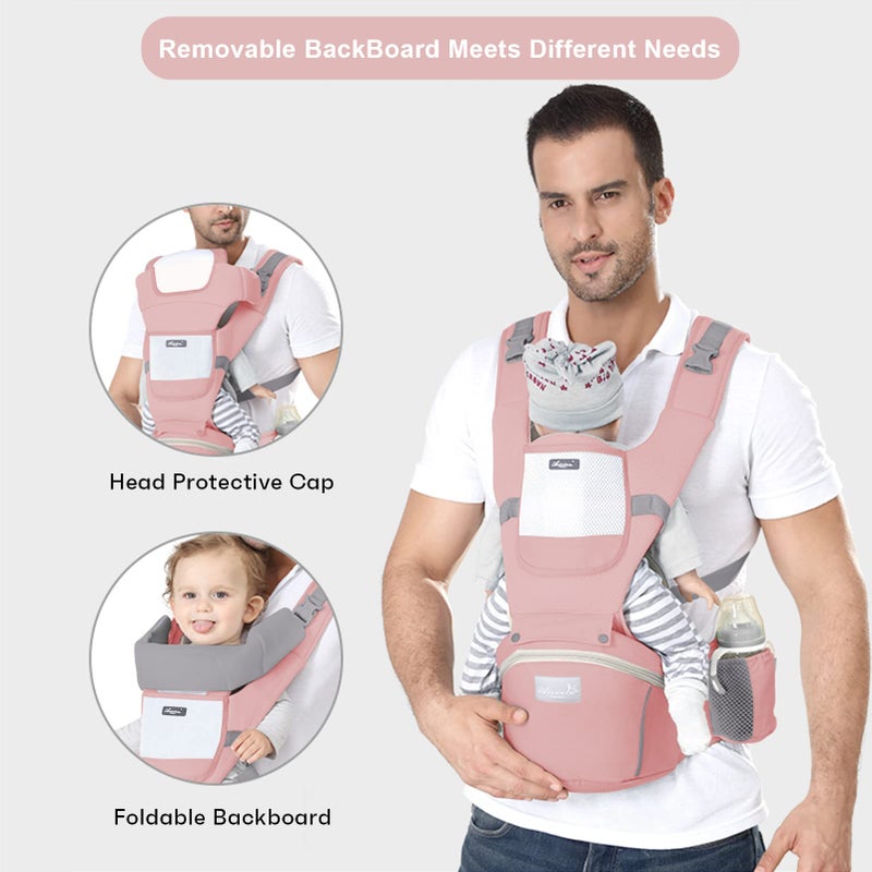 Ocanoiy Baby Carrier Newborn to Toddler Baby Wrap Carrier with Hip Seat Kangaroo Carrier Toddler Infant Baby Holder for Men Women Dad Mom (Pink) - Image 3