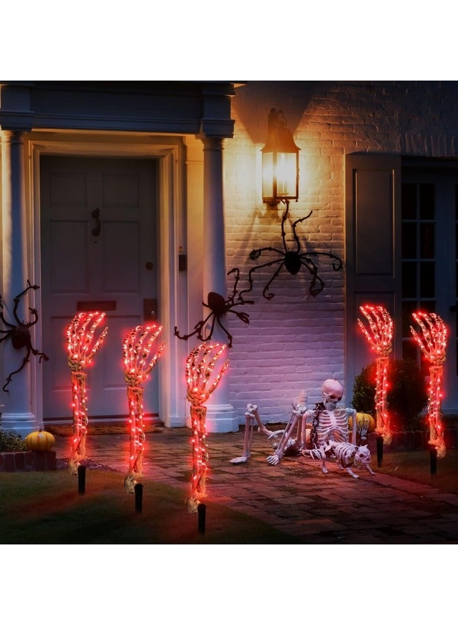 CCOVERY 5 عبوات من دعامات الأذرع الهيكلية المضيئة، 10 أقدام 120 LED مقاومة للماء بأيدي هيكلية حمراء دموية مع 8 أوضاع إضاءة، زينة مخيفة لحفلات في الهواء الطلق - Image 1
