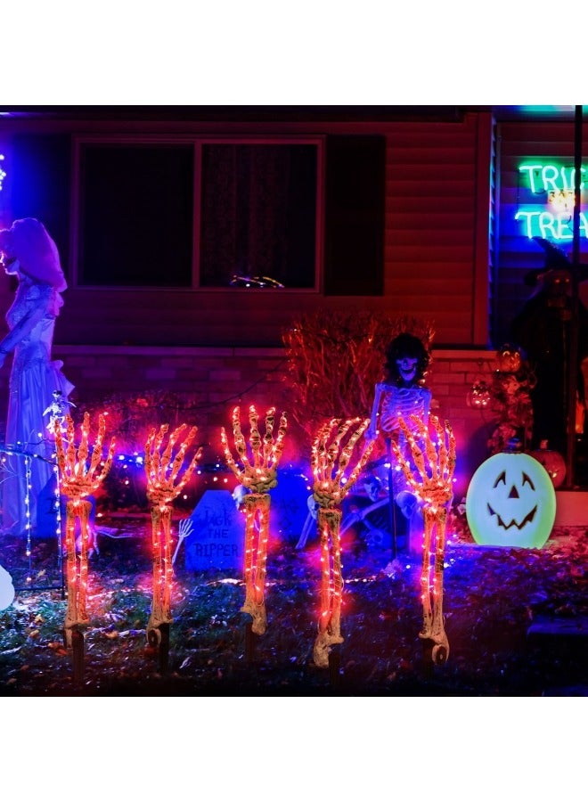 CCOVERY 5 عبوات من دعامات الأذرع الهيكلية المضيئة، 10 أقدام 120 LED مقاومة للماء بأيدي هيكلية حمراء دموية مع 8 أوضاع إضاءة، زينة مخيفة لحفلات في الهواء الطلق - Image 5