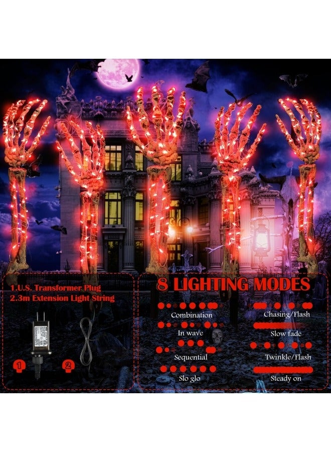 CCOVERY 5 عبوات من دعامات الأذرع الهيكلية المضيئة، 10 أقدام 120 LED مقاومة للماء بأيدي هيكلية حمراء دموية مع 8 أوضاع إضاءة، زينة مخيفة لحفلات في الهواء الطلق - Image 3