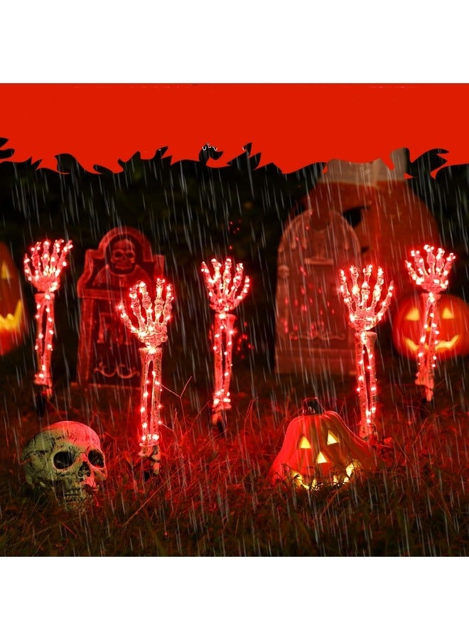 CCOVERY 5 عبوات من دعامات الأذرع الهيكلية المضيئة، 10 أقدام 120 LED مقاومة للماء بأيدي هيكلية حمراء دموية مع 8 أوضاع إضاءة، زينة مخيفة لحفلات في الهواء الطلق - Image 4