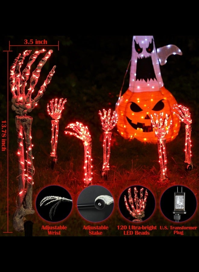 CCOVERY 5 عبوات من دعامات الأذرع الهيكلية المضيئة، 10 أقدام 120 LED مقاومة للماء بأيدي هيكلية حمراء دموية مع 8 أوضاع إضاءة، زينة مخيفة لحفلات في الهواء الطلق - Image 2