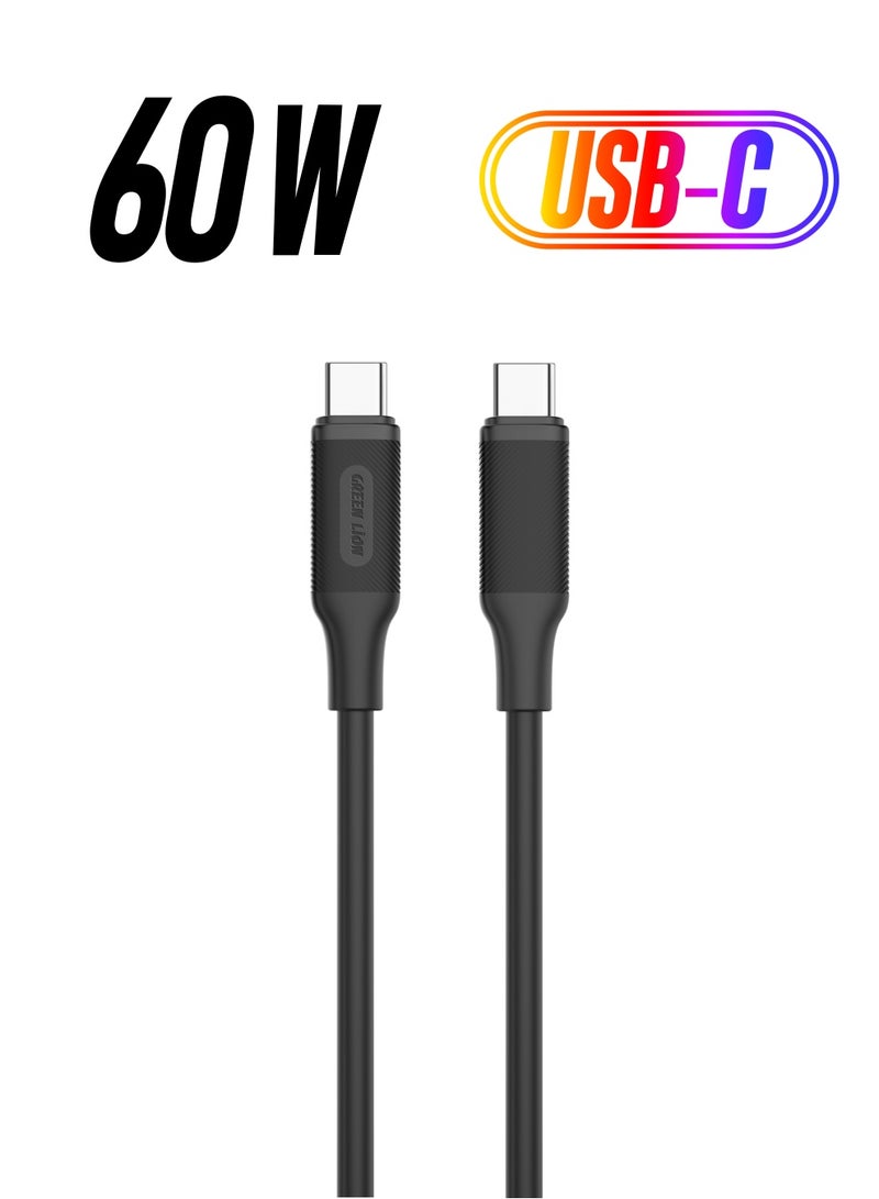 GREEN LION Type-C to Type-C PVC Cable 1 Meter Length/ 60W Fast Charging PD / Super Durable / Secure & Safe / Charge & Sync / 480Mbps Transfer Speed / High Speed Charging / Quick Data Sync / 10000 Bends Life Span / Premium Quality - Black - Image 1