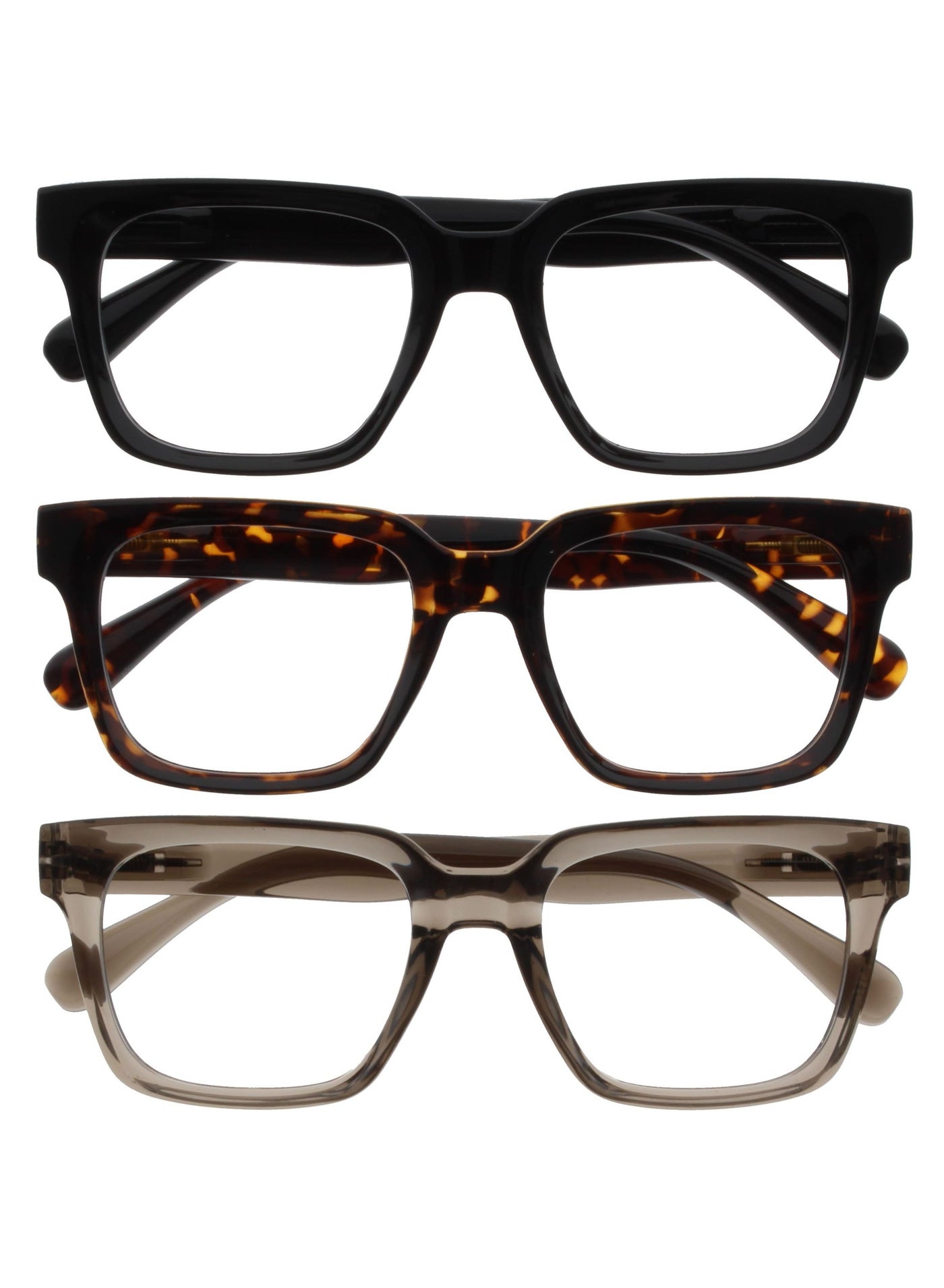 ERA Blue Light Blocking Reading Glasses for Women Men, Oversized Frame with UV400 Protection and Anti-Reflective, Anti-Glare Computer Glasses, Black Brown Grey +1.50 (Pack of 3)