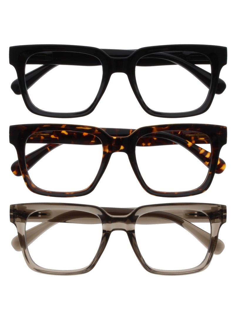 OPULIZE ERA Blue Light Blocking Reading Glasses for Women Men, Oversized Frame with UV400 Protection and Anti-Reflective, Anti-Glare Computer Glasses, Black Brown Grey +1.50 (Pack of 3) - Image 1