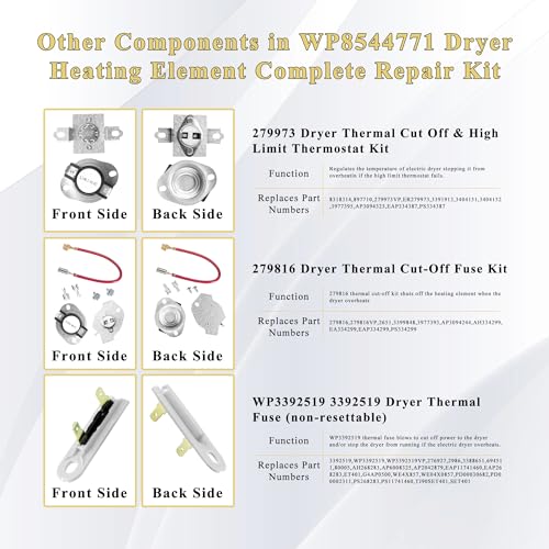prime&swift WP8544771 8544771 Dryer Heating Element fit for Maytag-bravos XL Dryer,fit for Whirlpool Duet&Kenmore Elite HE4/HE5 Electric Dryer Heating Element Kit with 3392519 279973 279816 by prime&swift - Image 3