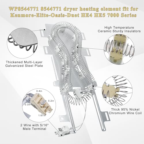 prime&swift WP8544771 8544771 Dryer Heating Element fit for Maytag-bravos XL Dryer,fit for Whirlpool Duet&Kenmore Elite HE4/HE5 Electric Dryer Heating Element Kit with 3392519 279973 279816 by prime&swift - Image 4
