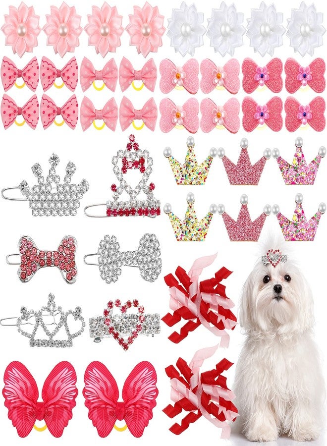Janinka 40 Pcs Dog Hair Bows Small Dog Hair Clips Puppy Yorkie Barrettes Princess Style Bow for Cat Party Birthday Grooming Accessories(Pink) - Image 1