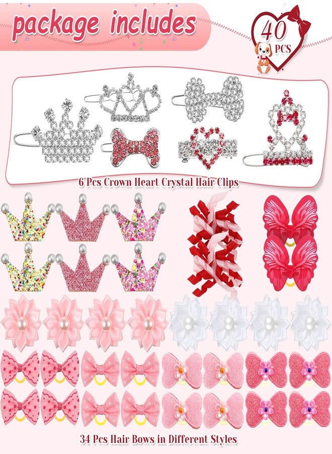 Janinka 40 Pcs Dog Hair Bows Small Dog Hair Clips Puppy Yorkie Barrettes Princess Style Bow for Cat Party Birthday Grooming Accessories(Pink) - Image 4