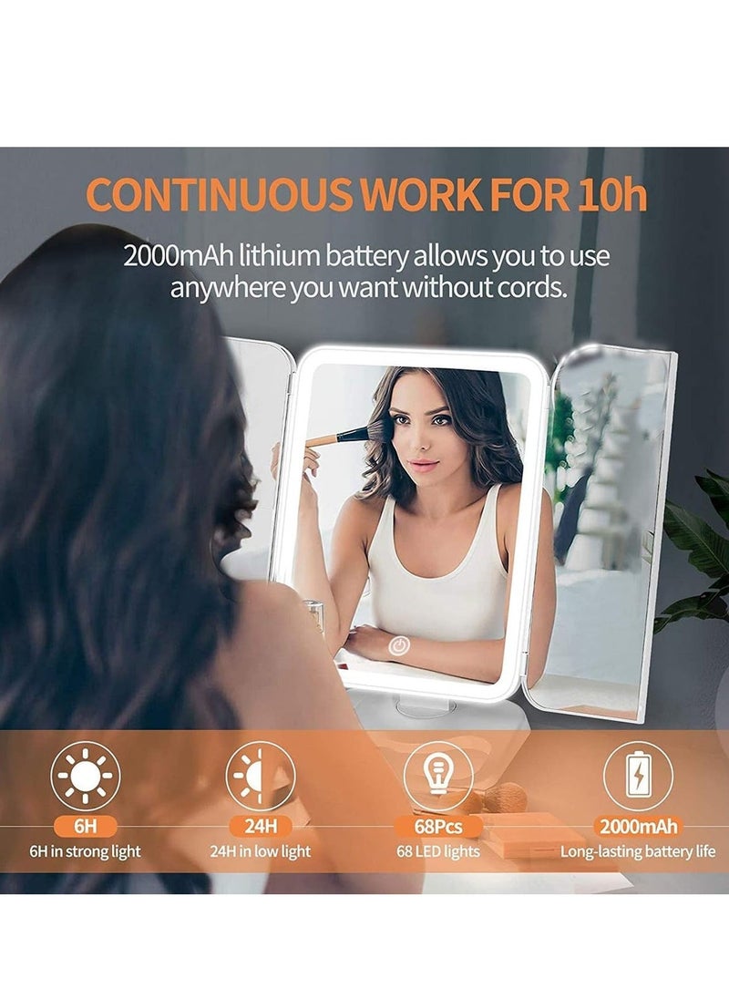 ELTRAZONE Makeup Mirror Vanity with Lights – 3 Color Lighting Modes, 68 LED Trifold Mirror, 1x/2x/3x Magnification, Touch Control Design | Portable High Definition Cosmetic Lighted Mirror – Ideal for Home, Travel & Professional Use, White  - Image 4