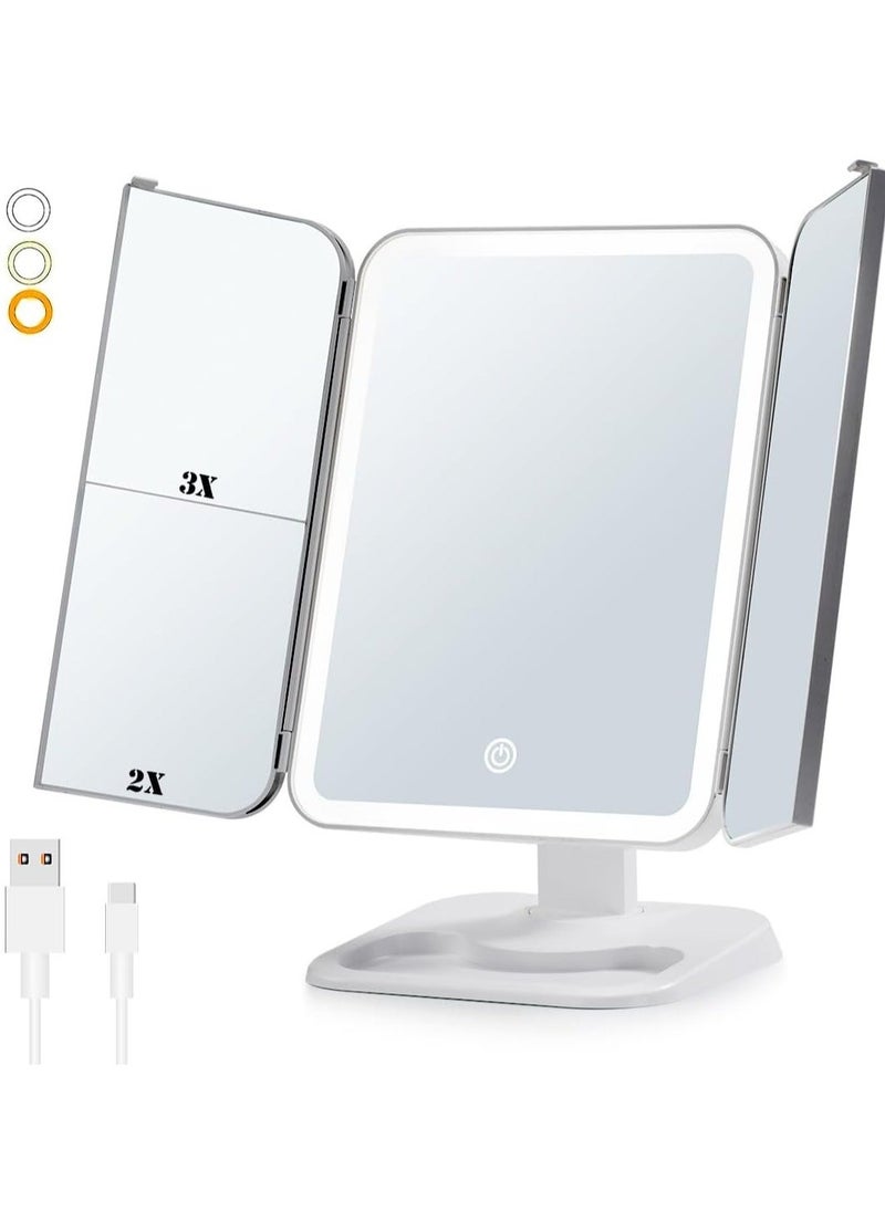 ELTRAZONE Makeup Mirror Vanity with Lights – 3 Color Lighting Modes, 68 LED Trifold Mirror, 1x/2x/3x Magnification, Touch Control Design | Portable High Definition Cosmetic Lighted Mirror – Ideal for Home, Travel & Professional Use, White  - Image 1