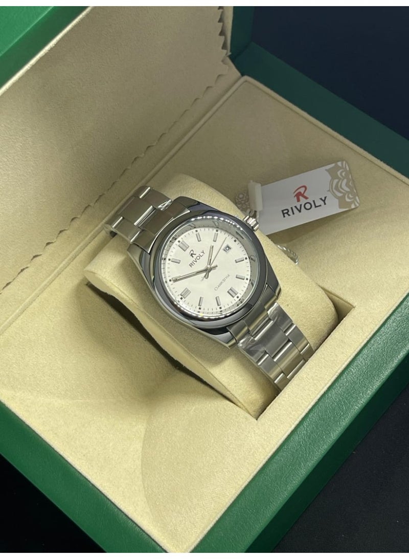 ريفولي ساعة رجالي كلاسيكية بسوار ستانلس ستيل ومؤشر تاريخ