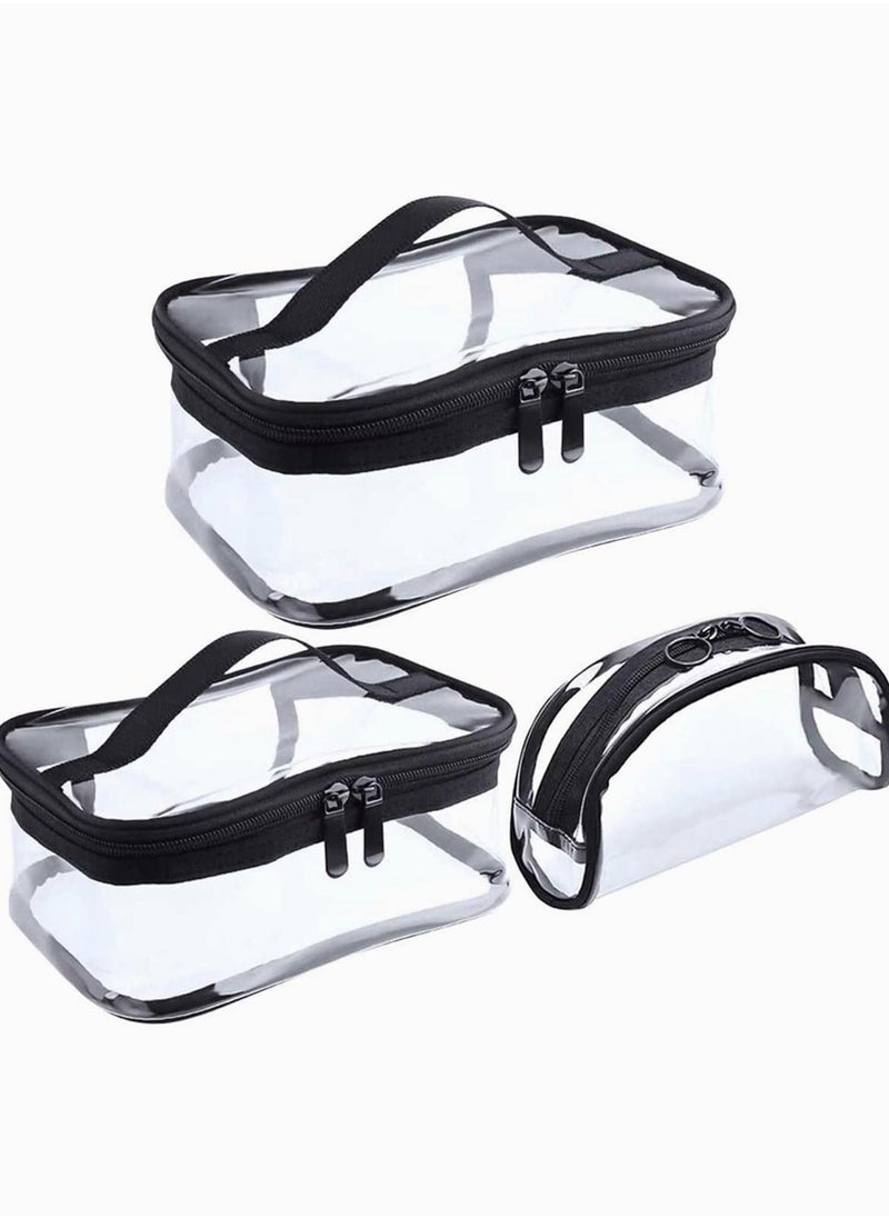 Clear Makeup Bag Organiser Set, Waterproof Portable Clear Makeup Bag Zipper Cosmetics Bag Transparent PVC Zippered Toiletry Bag Organizers With Handle for Vacation Travel, Bathroom