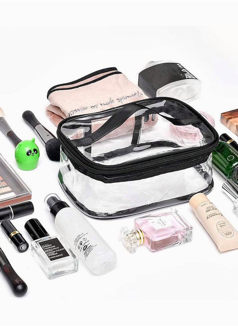 Clear Makeup Bag Organiser Set, Waterproof Portable Clear Makeup Bag Zipper Cosmetics Bag Transparent PVC Zippered Toiletry Bag Organizers With Handle for Vacation Travel, Bathroom