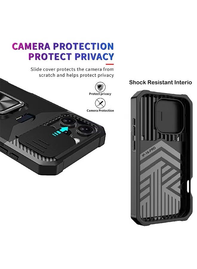 iPhone 16 Pro Case Cover with [Card Holder] [Slide Camera Cover] [360° Rotate Ring Kickstand] Heavy Duty Protective Phone Case for iPhone 16 Pro Back Cover Mobiles Accessories - Black - Image 5