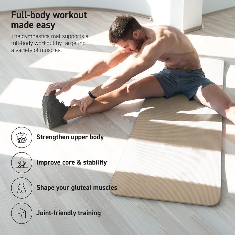 MSPORTS Thick Yoga Mat Premium Non Slip â€“ Extra Comfortable Exercise Mat for Home Workouts, Pilates, Stretching & Gym â€“ Cushioned NBR Foam, Yoga Mat with Strap, for Women & Men (Beige, 74. 5 x 32 x 0.6 in) - Image 5