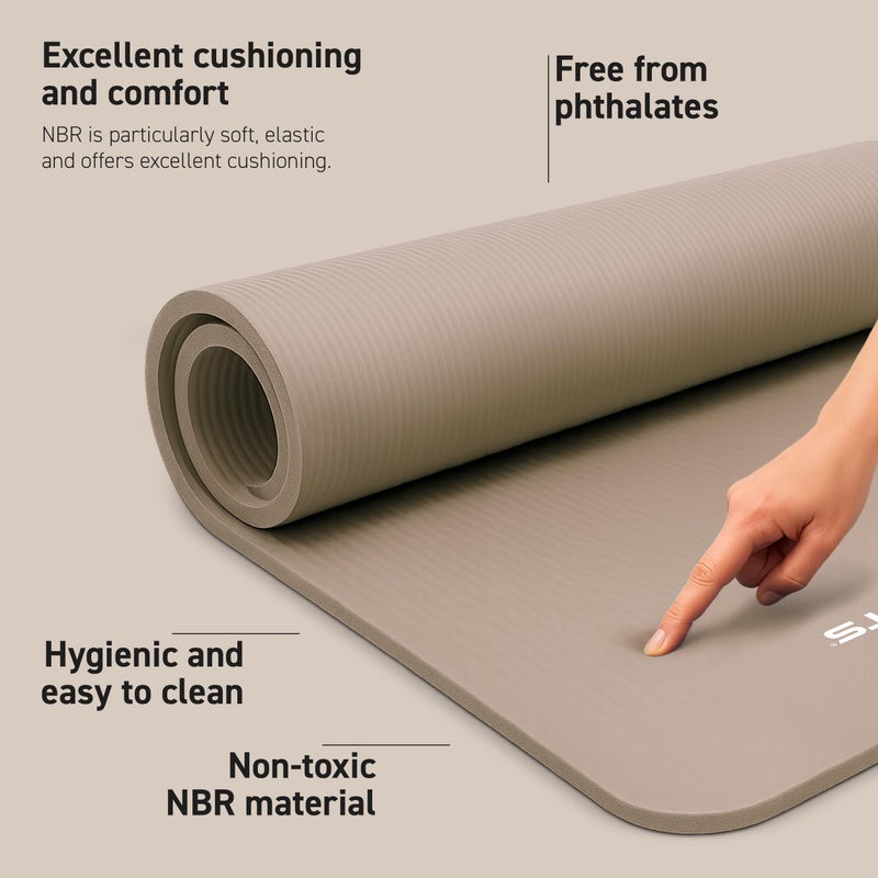 MSPORTS Thick Yoga Mat Premium Non Slip â€“ Extra Comfortable Exercise Mat for Home Workouts, Pilates, Stretching & Gym â€“ Cushioned NBR Foam, Yoga Mat with Strap, for Women & Men (Beige, 74. 5 x 32 x 0.6 in) - Image 2