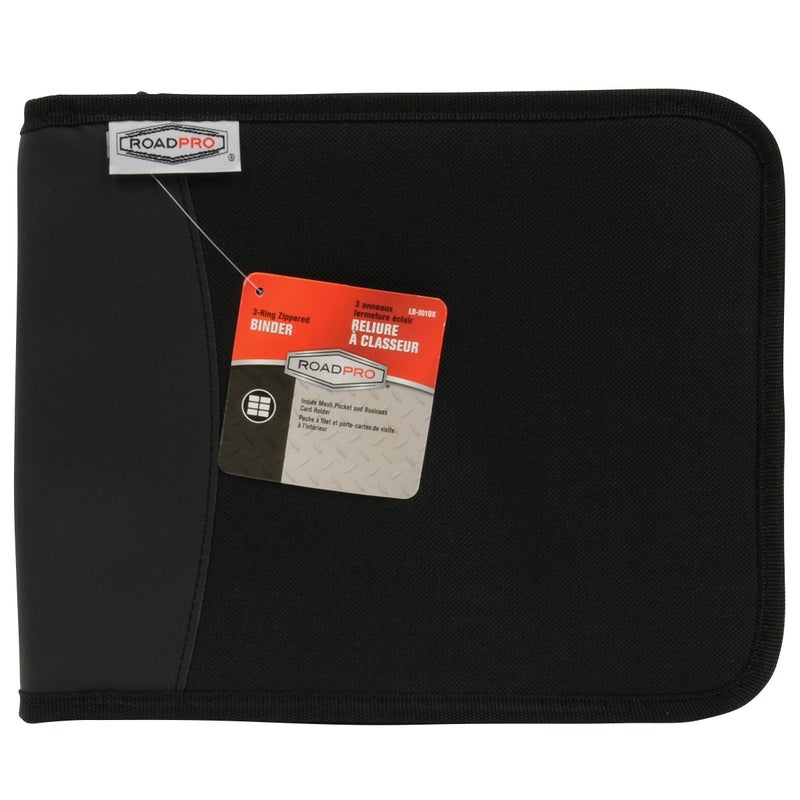 RoadPro 3Ring Zippered Binder for LooseLeaf Log Sheets Black LB001BK 105 x 85