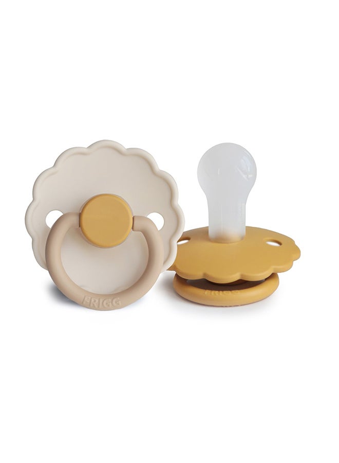 FRIGG Daisy Silicone Baby Pacifier 0-6M 2-Pack Chamomile/Honey Gold - Size 1 - Image 2