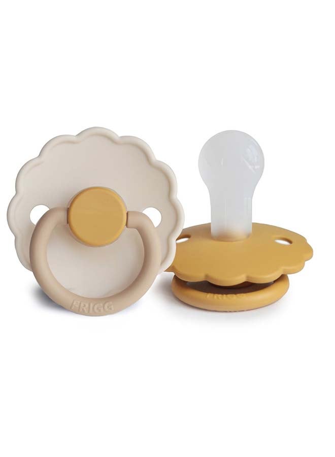 FRIGG Daisy Silicone Baby Pacifier 0-6M 2-Pack Chamomile/Honey Gold - Size 1 - Image 2
