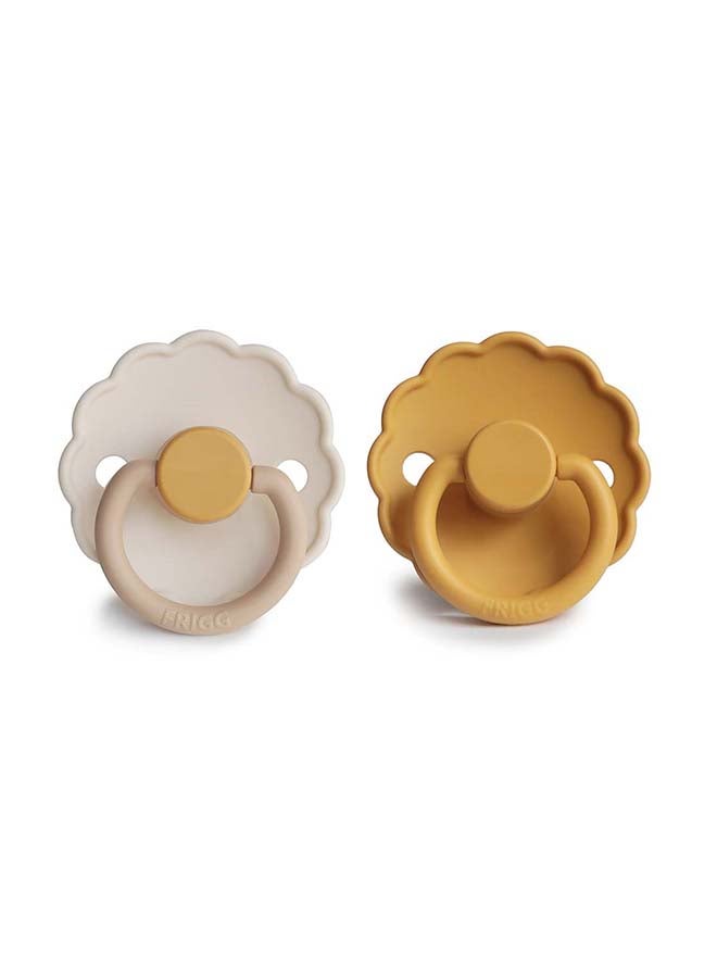 FRIGG Daisy Silicone Baby Pacifier 0-6M 2-Pack Chamomile/Honey Gold - Size 1 - Image 1
