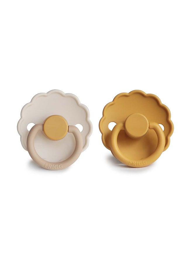 FRIGG Daisy Silicone Baby Pacifier 0-6M 2-Pack Chamomile/Honey Gold - Size 1