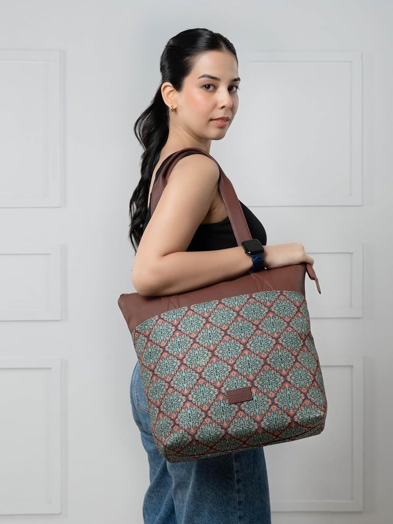 Printed Women's Jute Handcrafted Vegan Leather Everyday Tote