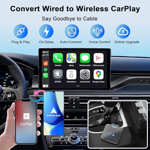 Closs Android Auto & CarPlay Wireless Adapter - 2 in 1 Wireless for iPhone & Android, Plug & Play for Factory Wired Cars - Supports iOS 10+ - Image 2