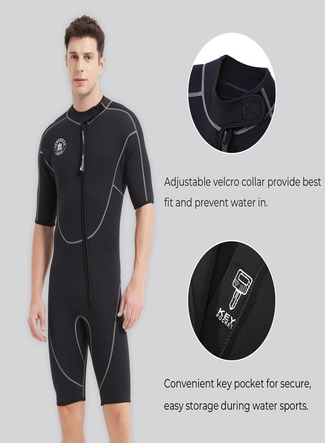 Lemorecn Wetsuits Mens Neoprene 3mm Shorty Diving Suit(3036black-M) - Image 3