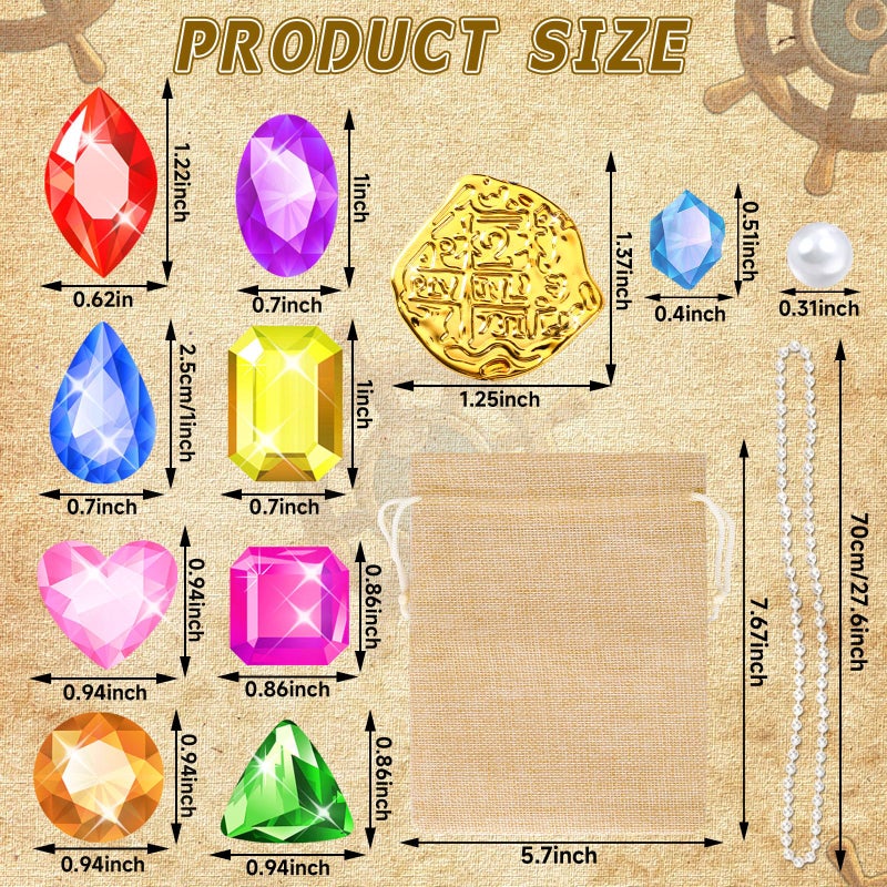 MARFOREVER Pool Toys Pirate Treasure Gems and Gold Coins, 246 Pcs Fake Coins Plastic Gems Jewels Playset for Summer Sand Beach Bath Toys Halloween Pirate Adventure Party Favors Decorations - Image 2