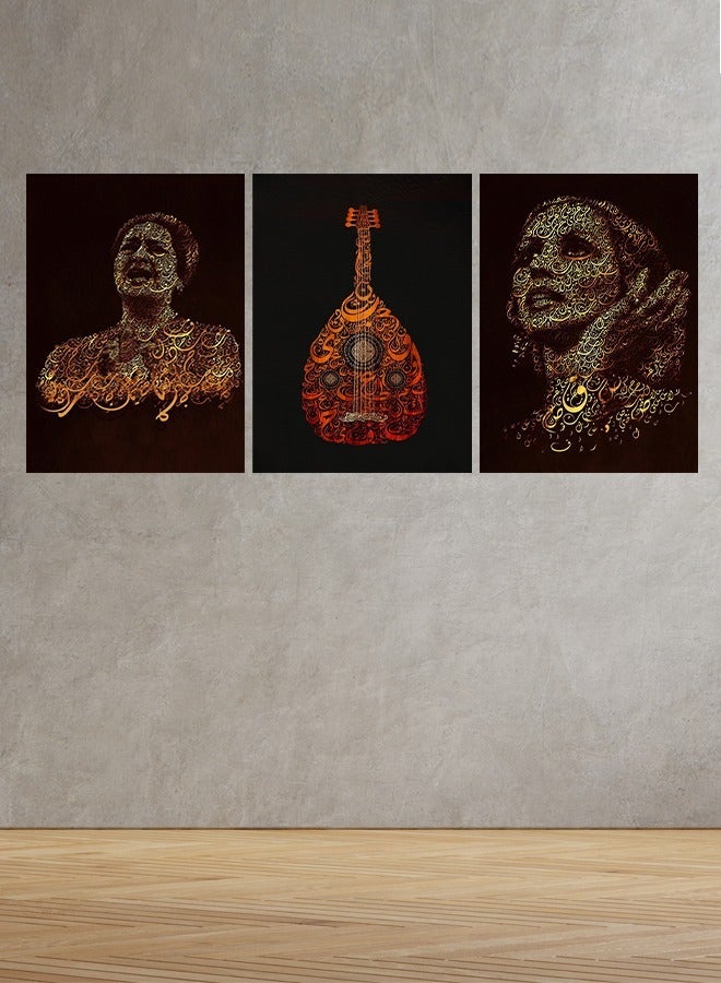 Marktna Set Of 3 Framed Canvas Wall Arts Stretched Over Wooden Frame with Fairuz and Um Kalthoum - Image 1