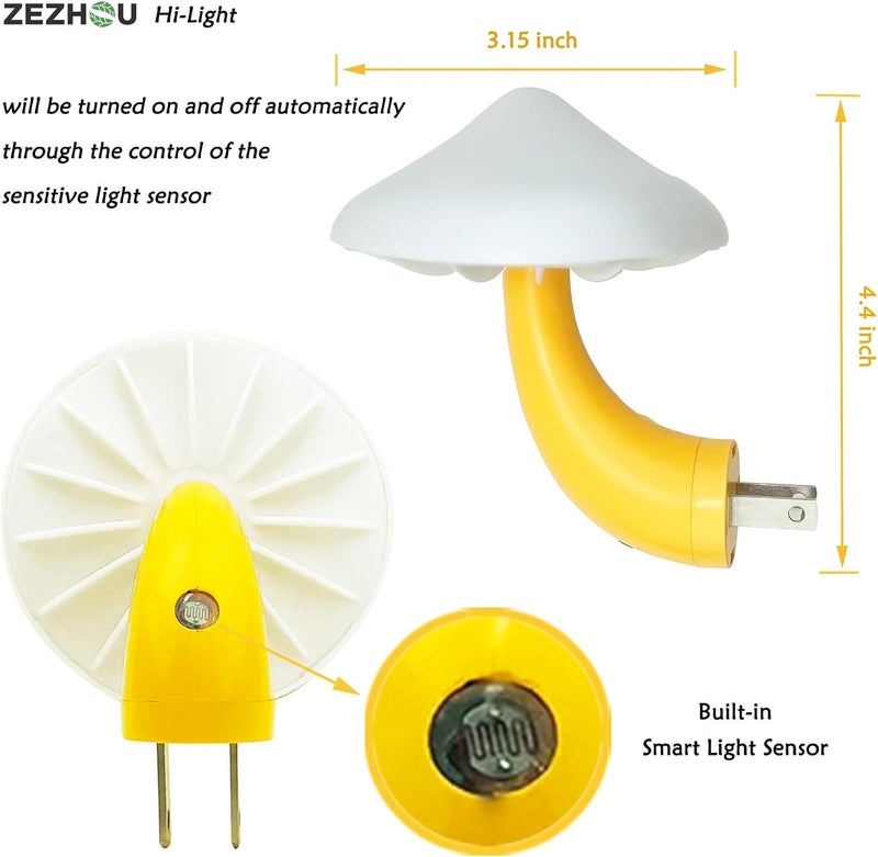 Zezhou Night Lights Plug into Wall - 2-Pack Sensor LED Mushroom Light, Cute Energy Saving Mushroom Lamp for Kids Adults Living Room Bedroom Kitchen, Bathroom Toilet, Stairs, Hallway Corridor, Warm White - Image 3