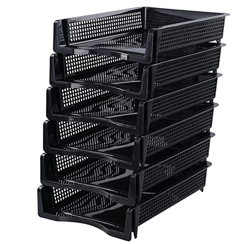 Ramddy 6 Packs Stackable A4 Paper Tray Plastic Desk Organizer Basket Tray Black - Image 1