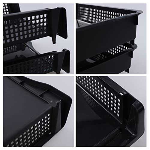 Ramddy 6 Packs Stackable A4 Paper Tray Plastic Desk Organizer Basket Tray Black - Image 3