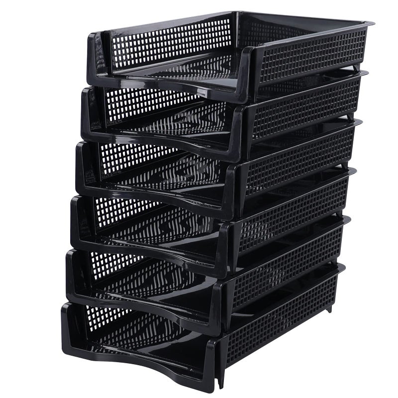 Ramddy 6 Packs Stackable A4 Paper Tray Plastic Desk Organizer Basket Tray Black - Image 2