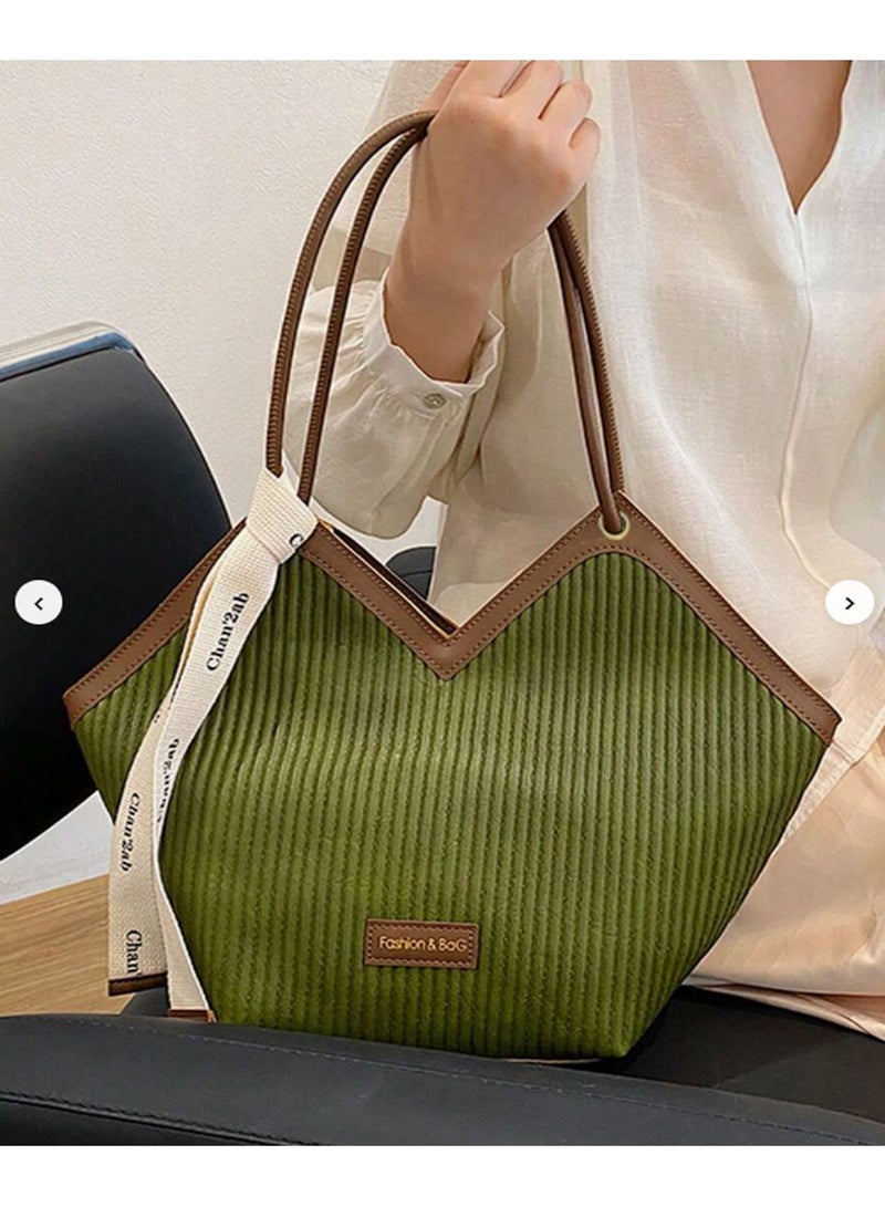 Chia Fashion Striped Pattern Tote Bag, Niche Design V-Shaped Shoulder Bag, Women's Handbag For Commuter, School - Image 3