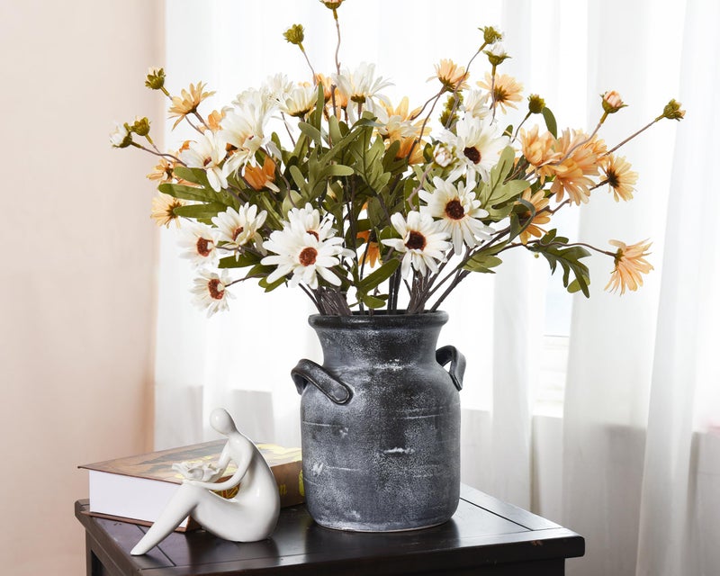 Quoowiit Ceramic Rustic Farmhouse Vase, Distressed Decorative Flower Vases for Home Decor, Ideal Shelf Decor, Grey Boho Vase for Living Room Bedroom Kitchen Office Centerpiece Table Decorations - Image 2