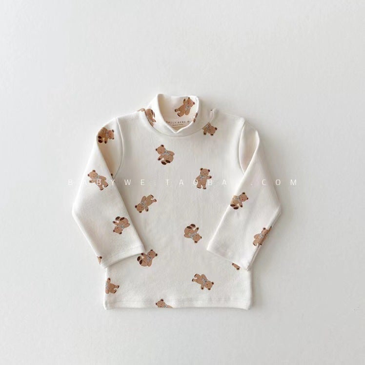 Loy Bear Korean Style Children's Wear Autumn New Arrival Baby's Half-High Collar Long-Sleeved T-Shirt Men's and Women's All-Match Soft Base Shirt - Image 3