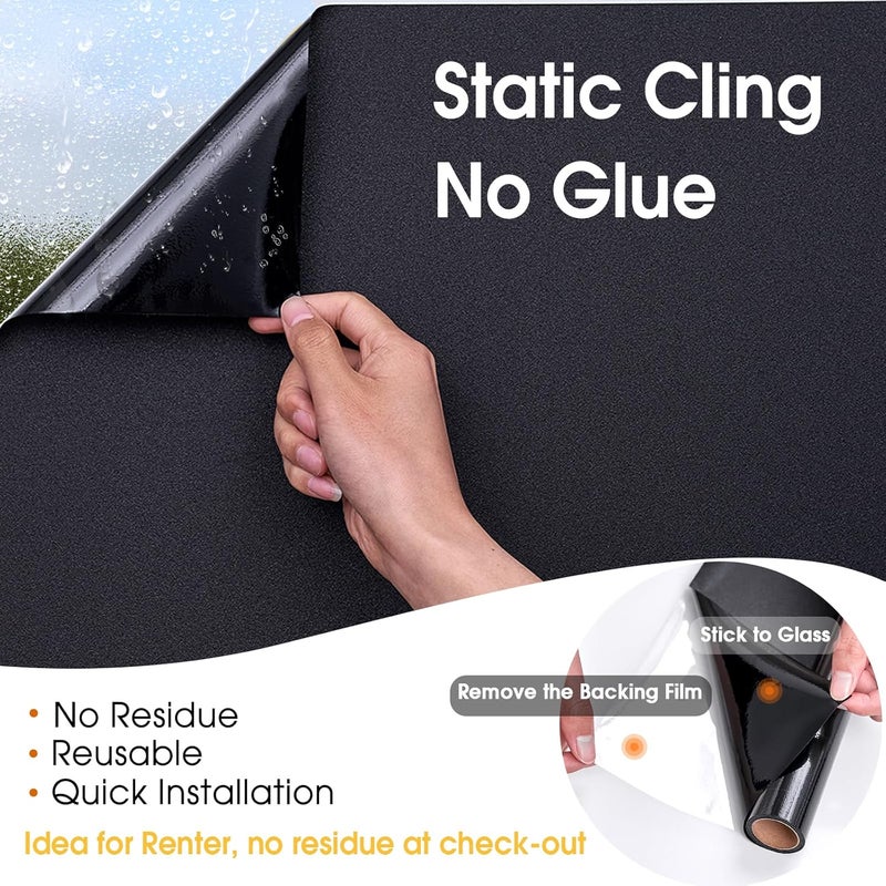 Coavas Blackout Frosted Window Privacy Film Total 100% Light Blocking Room Darkening Window Covering Sun Blocking Heat Control Tint Static Cling Glass Sticker (11.8 x 78.7 Inch, Blackout) - Image 4
