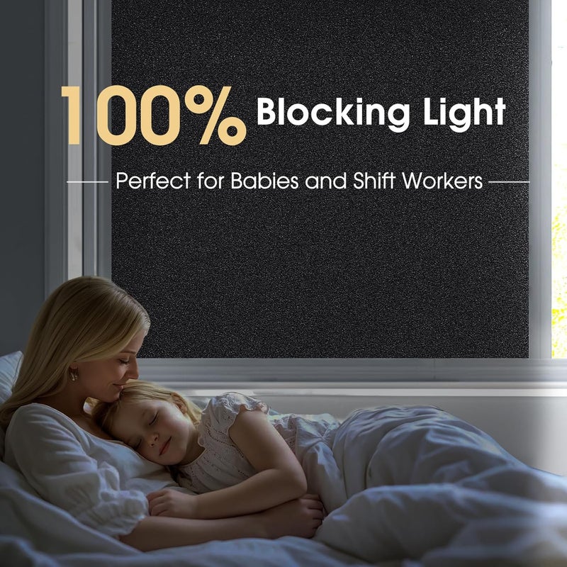 Coavas Blackout Frosted Window Privacy Film Total 100% Light Blocking Room Darkening Window Covering Sun Blocking Heat Control Tint Static Cling Glass Sticker (11.8 x 78.7 Inch, Blackout) - Image 2