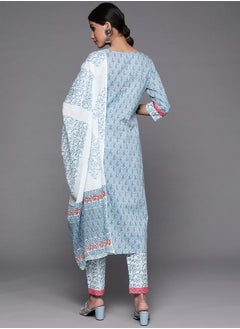 Libas All-Over Print Kurta and Trouser with Dupatta Set by Styli  - Image 4