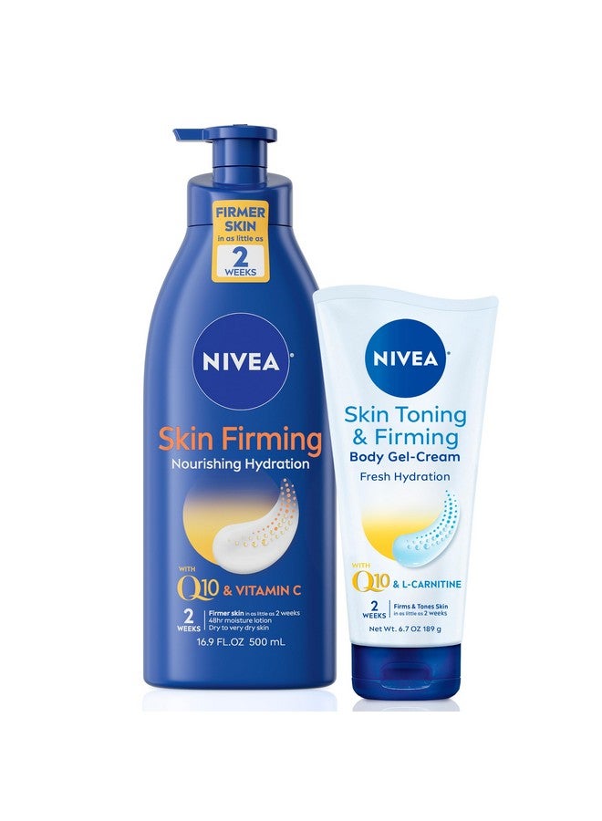 NIVEA Skin Firming Skin Care Set with Q10, Skin Firming Nourishing Hydration Body Lotion with Vitamin C, 16.9 Fl Oz Bottle + Skin Toning and Firming Body Gel Cream with L-Carnitine, 6.7 Oz Tube - Image 1